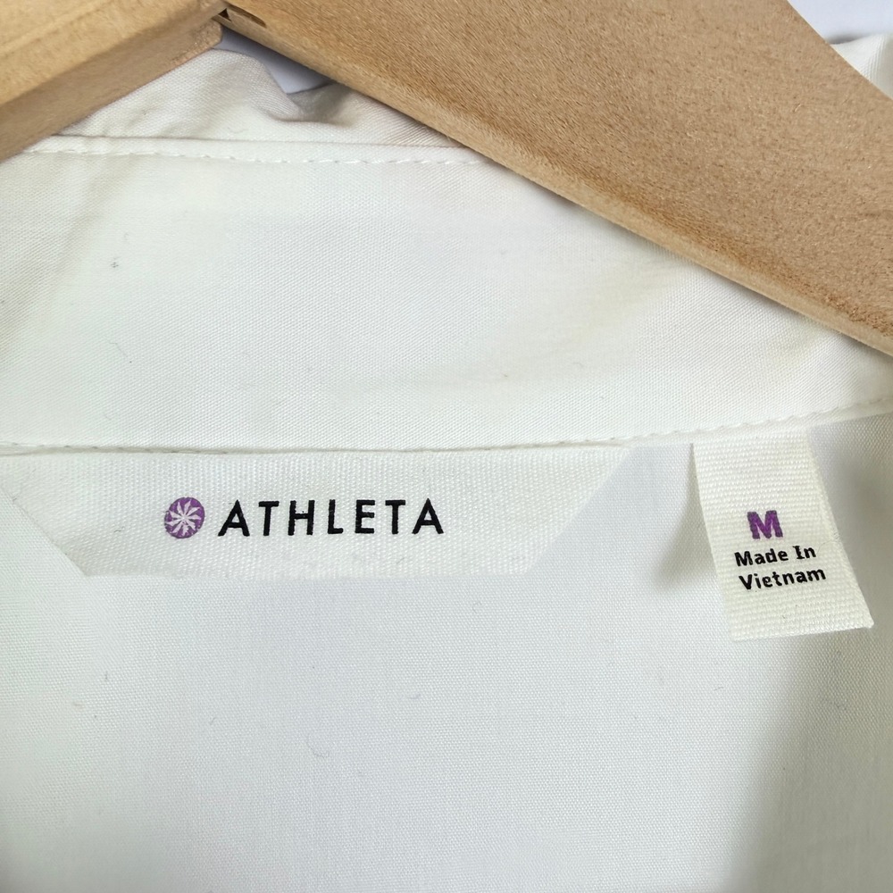 Athleta White Button Down Tunic Shirt Long Sleeve High Low Hem Womens Medium - Picture 6 of 10